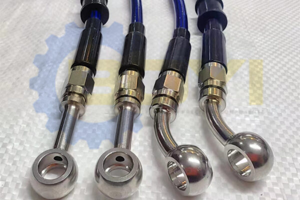 Brake Adapter Fitting with AN PTFE Brake Hose Line